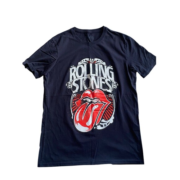 Rolling Stones Tongue Logo T-Shirt Black Size M Iconic Band Tee Rock Tour Style - Picture 1 of 3
